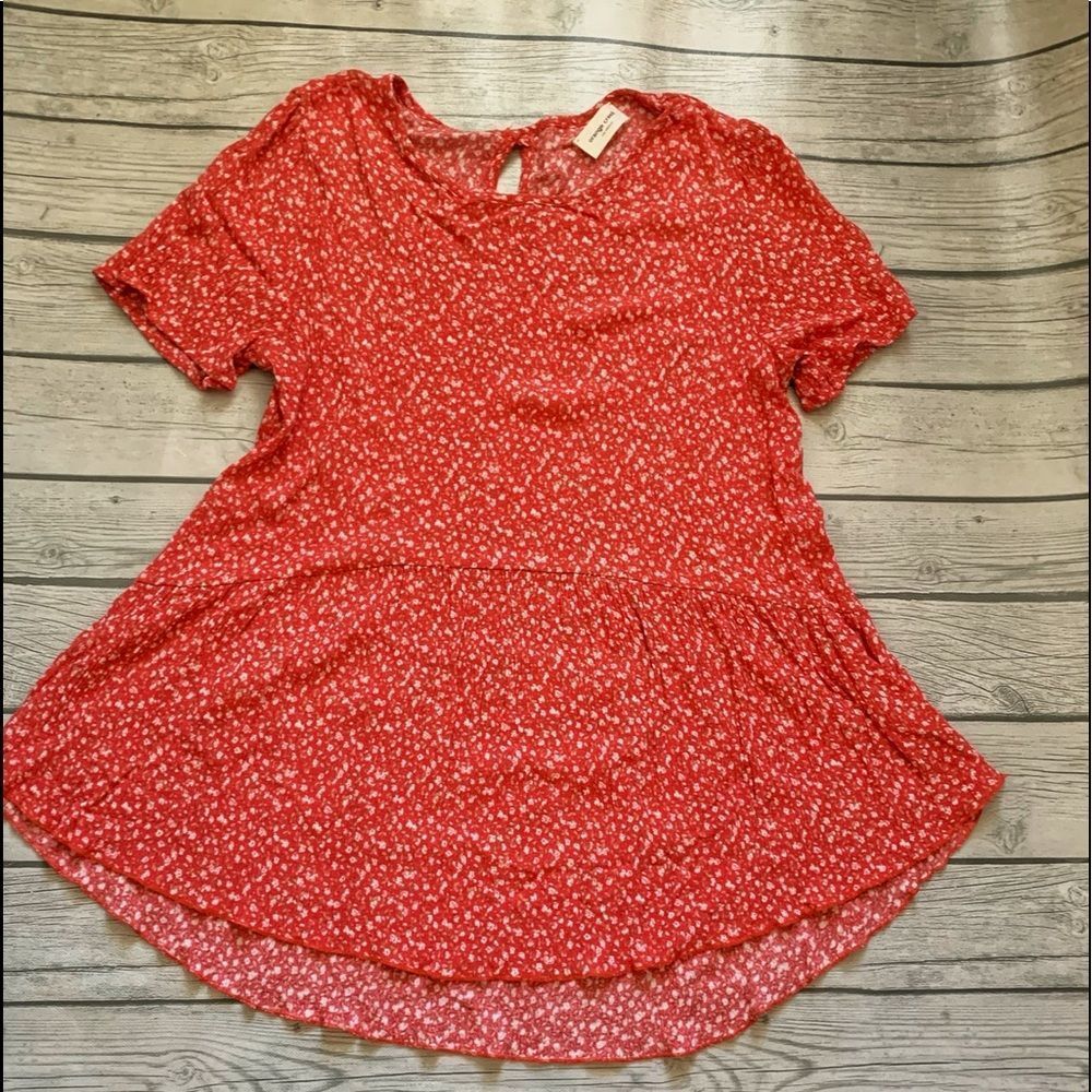Orange Creek red ditsy peplum top-medium